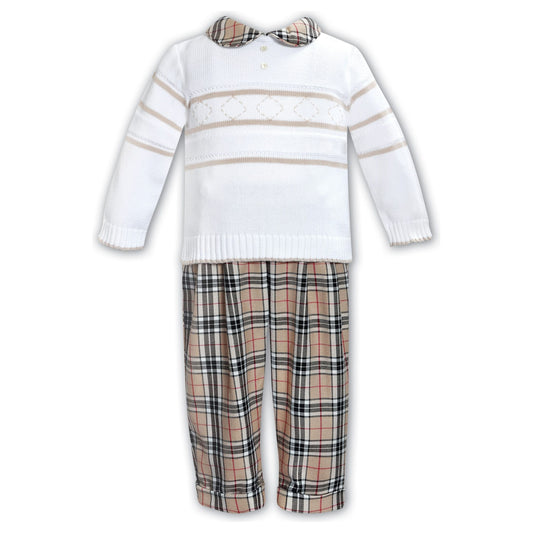 2Pc Brown Plaid Pant Set