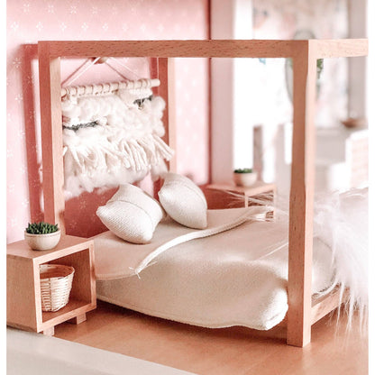 Four Poster Bed + Mattress | Natural Wood