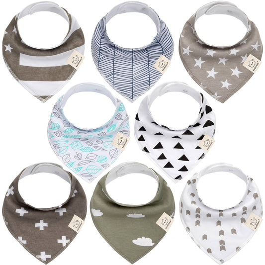 8-pack Baby Bandana Bibs for Boys and Girls