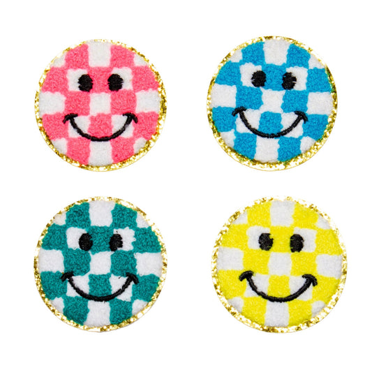 Checkered Smiley Face Patch Set