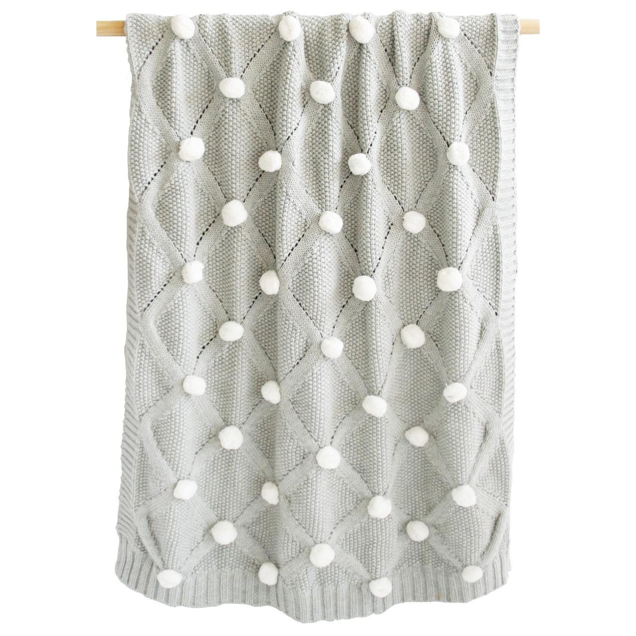 Pom Pom Baby Blanket-Grey and White