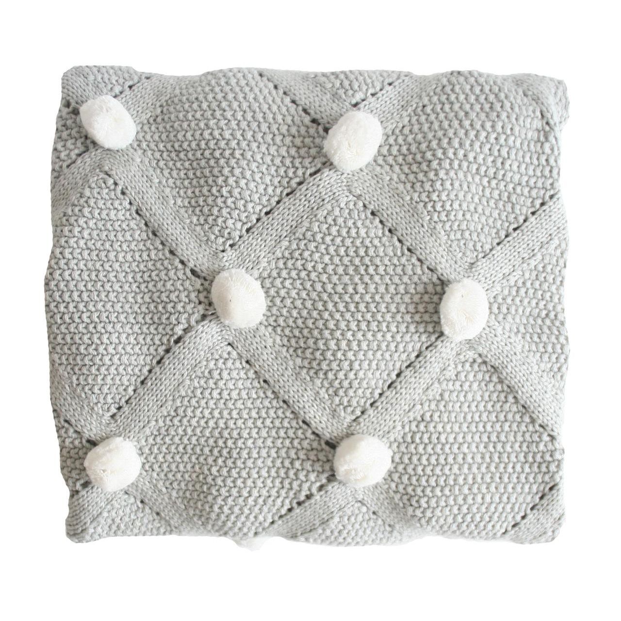 Pom Pom Baby Blanket-Grey and White