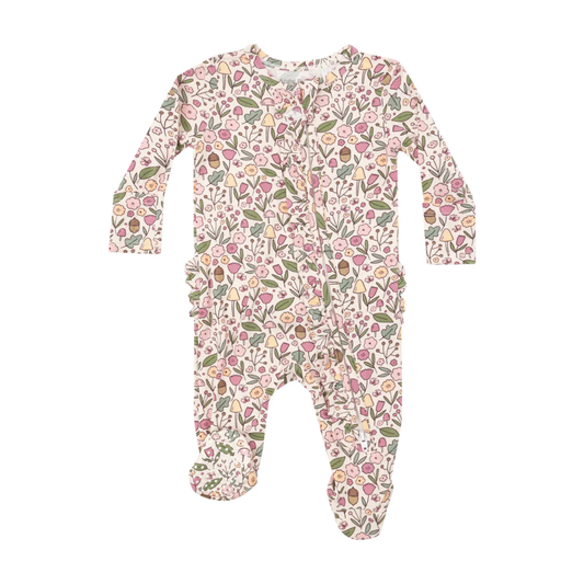 Acorn Floral - 2 Way Ruffle Zipper Footie