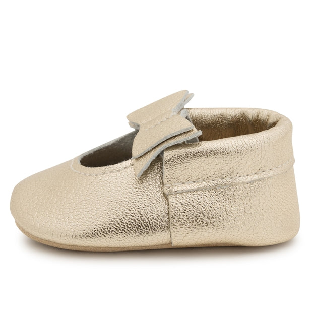 Bow Moccasins - Genuine Leather Baby Shoes (Gold)