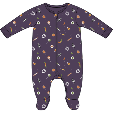 TRICK-OR-TREAT PRINT ON DEEP PURPLE SLEEPER