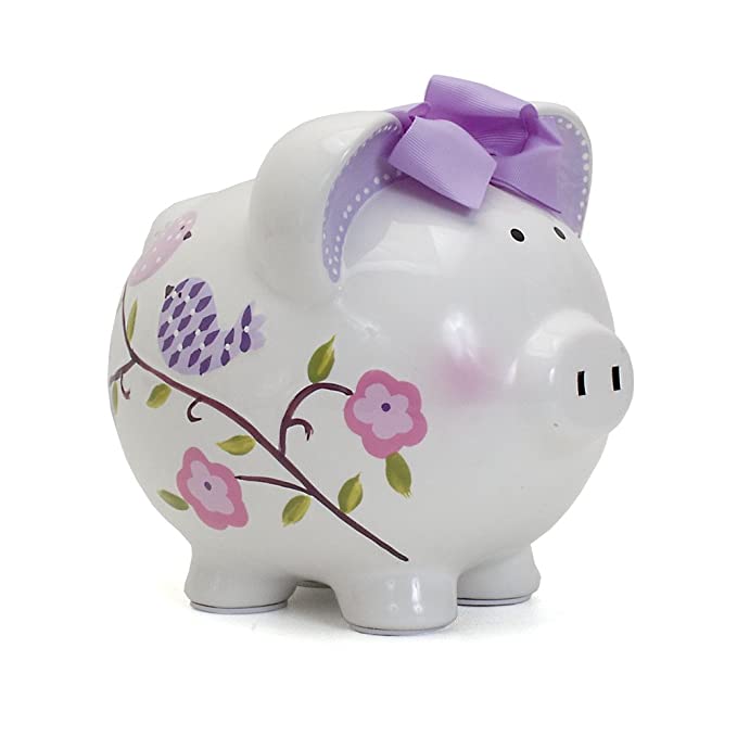 Paper Bird Piggy Bank purple/pink birds pig