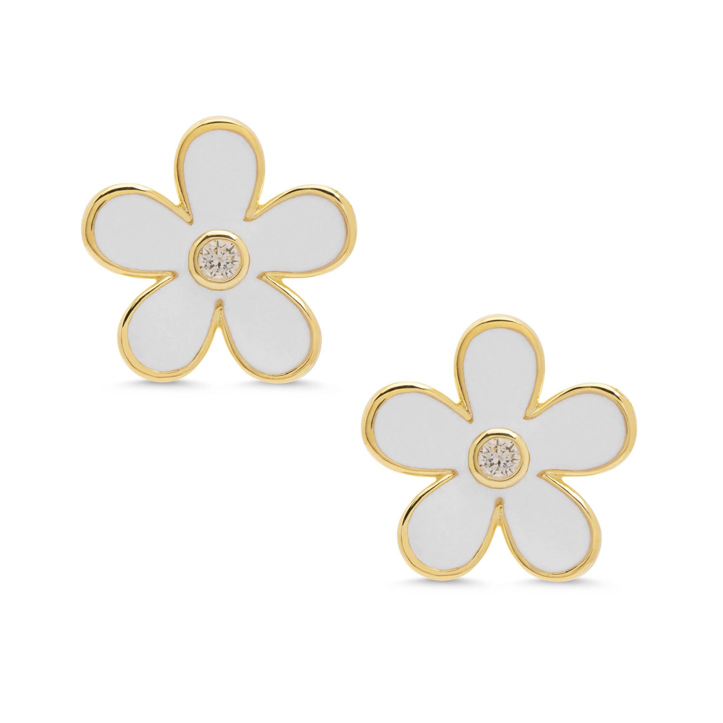 Flower CZ Stud Earrings - White