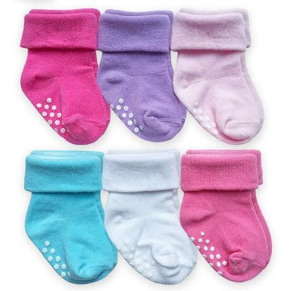 Non-Skid Turn Cuff Socks 6 Pair Pack Boys and Girls