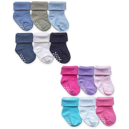 Non-Skid Turn Cuff Socks 6 Pair Pack Boys and Girls