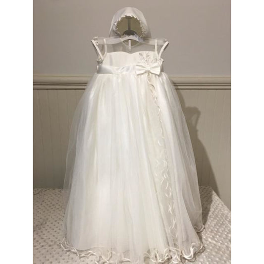 Christening Gown w/Bonnet, Wavy Tulle, girls