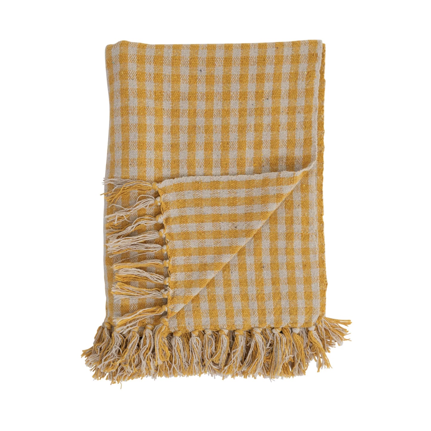 Woven Recycled Cotton Blend Throw w/ Fringe Gingham