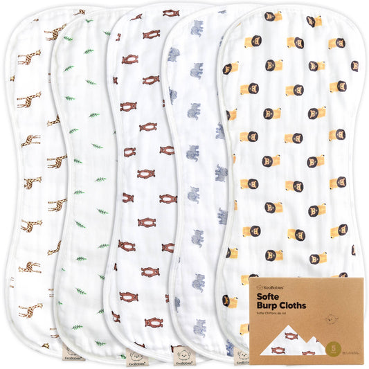 KeaBabies 5-Pack Softe Burp Cloths: The Wild